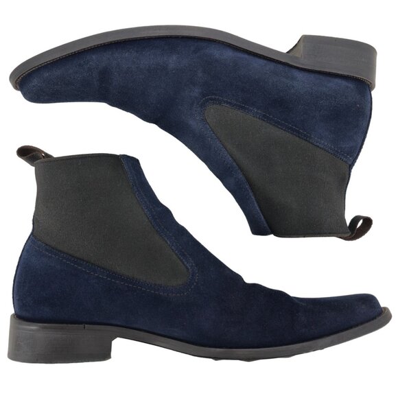 Donald J. Pliner Italy Navy Blue Suede Chelsea Ankle Boots Mens 7.5M Dress Shoes - Picture 6 of 12